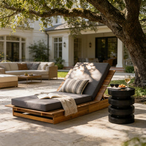 Acacia Wood Chaise Lounge with Movable Cushions