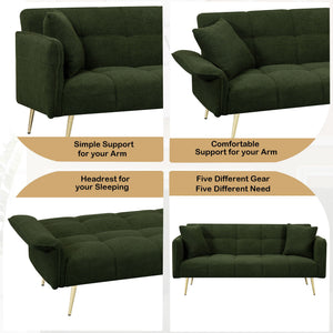 Convertible Double Futon Sofa Bed With Folding Armrests For Living Rooms