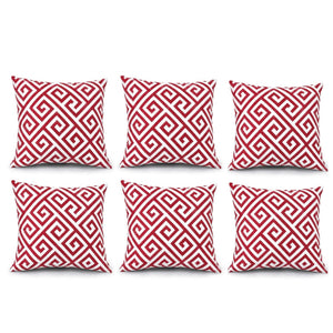 4 Pack Outdoor Pillow Covers - Red Greek Key