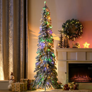 6Ft Prelit Pencil Artificial Christmas Tree with Snow-Flocked Branches - White