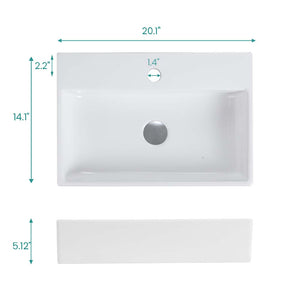 BB15-20Y-301 20"x14" Integrated Ceramic Bathroom Vanity Sink