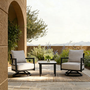 Outdoor Patio Furniture Chat Set with Sunbrella Cushions and Side Table