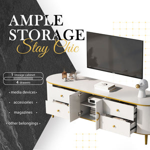 Modern TV Stand For TVs Up To 80", Entertainment Center With 4 Drawers And 1 Cabinet, Wood TV Console Table With And Handles For Living Room - White