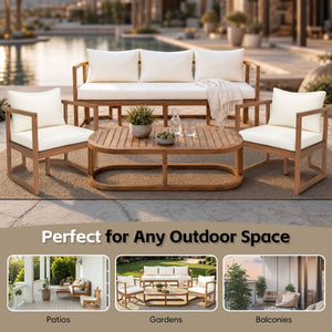 TOPMAX 4-Piece Modern Acacia Wood Sofa Set