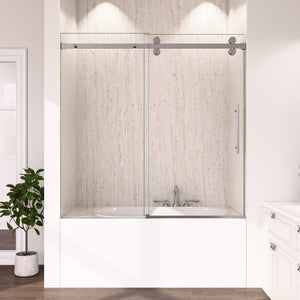 56-60"W x 60"H Frameless Sliding Tub Shower Door Enclosure