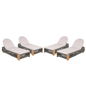 Outdoor Acacia Wood Patio Adjustable Lounge Chair Set of 4 - Grey Rope