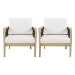 Outdoor Acacia Wood Club Chair with Handwoven Rope (Set of 2)