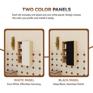 Wall Mounted Bathroom Side Cabinet, Single Door With 3 Tier Open Shelves - Black / Light Oak / White