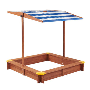 Kids Sandbox With Cover, Sand Box With Adjustable Canopy, Large Outdoor Cedar Sandpit For Backyard Play - Reddish Brown