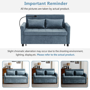 Pull-Out Sleeper Sofa With Reversible Backrest Cushion, Side Pockets, 2 USB Ports And A Phone Holder For Living Room