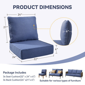 6" Thicker Outdoor Chair Cushion Set - 3 Pieces