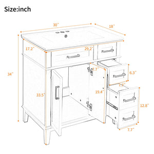 Modern Bathroom Vanity With Sink, Storage Cabinet, Soft Close Doors, Deep & Standard Drawers
