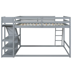 Bunk Bed With Ladder, Slide, And Shelves Pine Wood