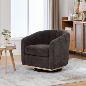 Swivel Upholstered Barrel Chair With Metal Base