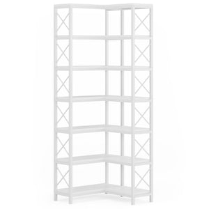 7 Tier Corner Bookshelf, Storage Unit For Living Room