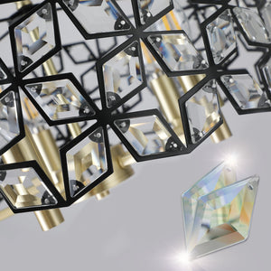19" Geometric Crystal and Black Gold Round Pendant Chandelier