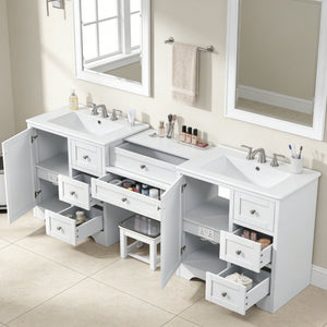 Double Sink Bathroom Vanity With Countertop, 2 Ceramic Sinks, 6 Drawers