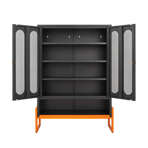 Modern Metal Shoe Cabinet With DoublebSided Doors And Adjustable Partitions