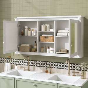 Modern Wall-Mount 2 In 1 Mirror Cabinet With Adjustable Shelves, Soft-Closing Hinges