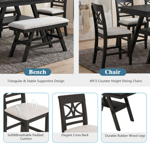TOPMAX 6-Piece Wood Counter Height Dining Table Set with Storage Shelf