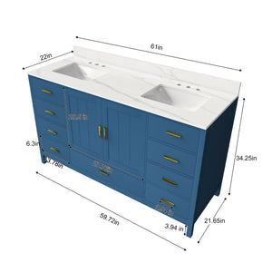60" Solid Wood Bathroom Vanity with Double Sinks