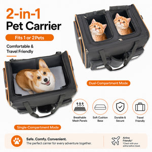 2 in 1 Large Cat Carrier for 2 Cats with Rolling Wheels and Expandable Design