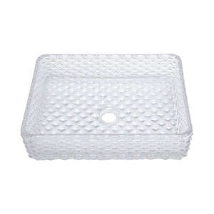 Rectangle Vessel Sink With Diamond Texture With Pop Up Drain (No Faucet) - White