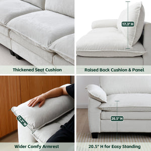 Living Room Furniture Sofa Luxury Couch Four Seater with Two Ottomans Soft Chenille Upholstered U Shape Sofa
