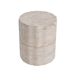 Elegant Indoor/Outdoor Lightweight Concrete Side Table With Travertine - Beige