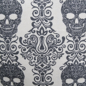 Gothic Damask Skull Throw Pillow – Black & White Cotton Linen
