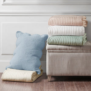 3 Piece Reversible Scalloped Edge Quilt Set - Blue King/Cal King