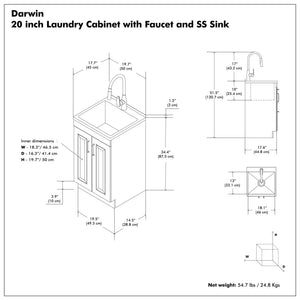 Darwin - Deluxe Laundry Cabinet With Pull-Out Faucet And Stainless Steel Sink