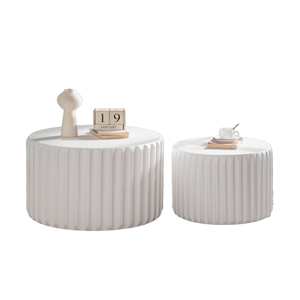 White Scalloped Round Coffee Table Set: Nesting Design, Elegant Curved-Edge Shape