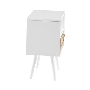 15.75" Rattan End Table With Drawer And Solid Wood Legs, Modern Nightstand, Side Table For Living Room, Bedroom