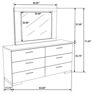 Dulcey - 6 Drawer Dresser With Mirror - Gloss White