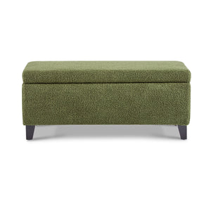 Storage Ottoman with Flip-Top Lid, Easy Assembly, Boucle Fabric & Rubber Wood Legs