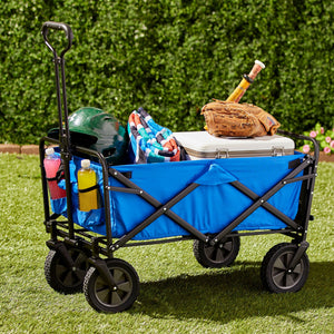 Mac Sports Collapsible Folding Outdoor Garden Utility Wagon Cart w/ Table, Blue