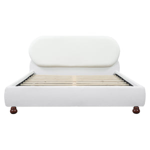 Cream-colored Boucle Upholstered Bed with Rubber Wood Foot, Queen