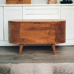 Solid Wood Chestnut Rounded Lid-Up Blanket Box