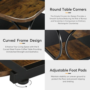 Square Coffee Table With Storage Shelf, 2 Tier For Living Room - Brown / Black