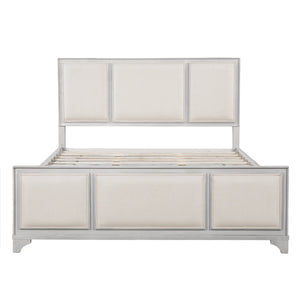 Queen Size Wooden Bed Frame with Upholstered Headboard
