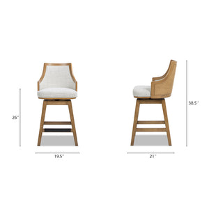 Bahama 26" Cane Rattan High-Back Swivel Counter Stool with Recessed Arms