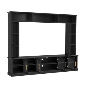 All-In-One Entertainment Center with Bookshelves & Tempered Glass Doors