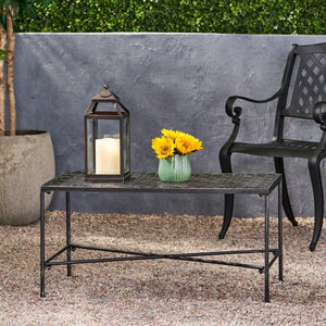 Luna Outdoor Iron Coffee Table - Black Brush Silver