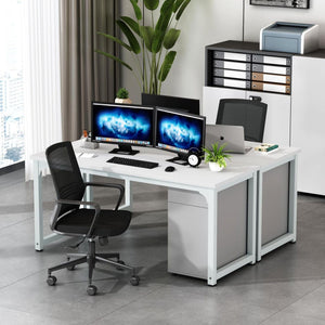 Executive Desk, Large Office Computer Workstation With Thick Frame - White
