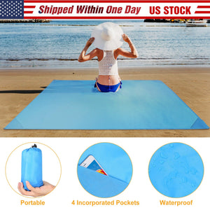 Portable Beach Blanket 4.6’ x 6.6’ Waterproof Foldable Camping Rug Pocket Sandproof Picnic Mat for Camping Picnic Hiking Grass Travel