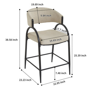 25'' Seat Height Modern Fabric Bar Stools with Back
