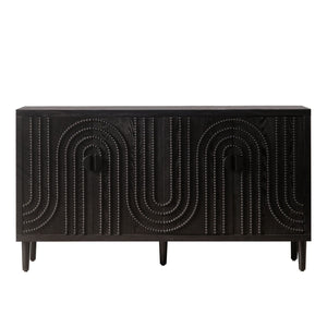 Modern Sideboard Cabinet With Decorative Nailhead Accents, Stylish Storage Solution For Dining, Living Rooms - Black
