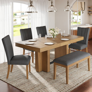 TOPMAX Farmhouse Extendable Wood Dining Table Set for 6