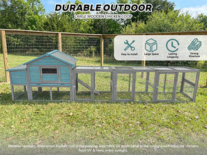 141" Large Wooden Chicken Coop with Nesting Box and Wire Fence